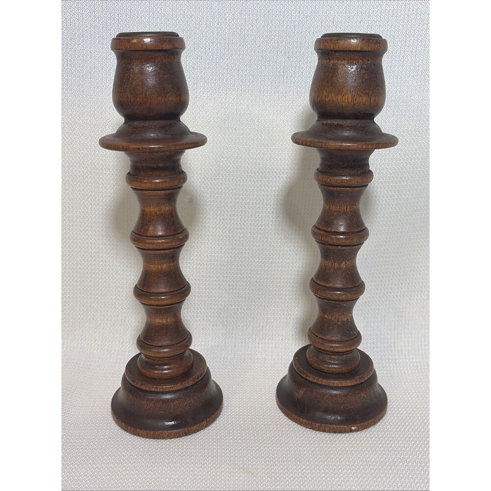 Vintage Wood Candlestick Holders 8.25”